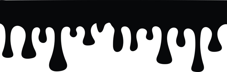 Dripping Liquid Black color, Flowing liquid dripping from above. Liquid paint splash, chocolate flow border, caramel splatter leak, melt paint Hand drawn liquid paint drops on an isolated background. 