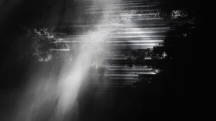 Digital data glitching across a dark background, creating dynamic horizontal streaks and visual disruption, depicting concepts of modern technology stress and digital errors