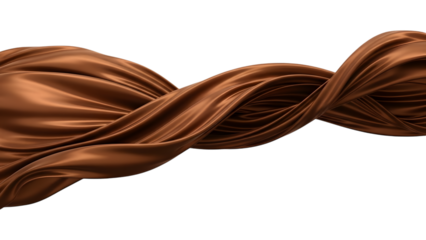 Brown silk fabric twisted wave isolated on a transparent background