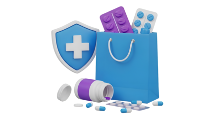 Medicine delivery and health insurance protection concept 3d illustration