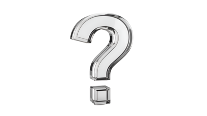 A three-dimensional silver question mark isolated on a black background