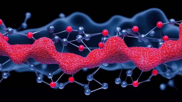 Molecule molecular structure dna helix 3d render science biology polymer abstract network dynamic flow glossy atoms dark background lattice network
