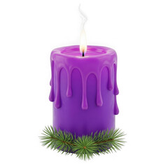 Purple candle with pine isolated on transparent background