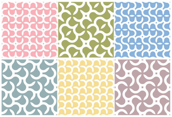 Collection of vector colorful seamless geometric patterns - delicate trendy design. Vibrant curly textile backgrounds, endless curve textures