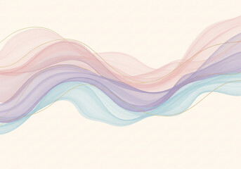 パステルカラーの柔らかなウェーブとゴールドラインの抽象的な背景デザイン