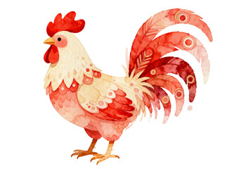 Crimson Crest: A vibrantly illustrated rooster with flamboyant crimson plumage and comb. A symbol of courage and vitality in art.