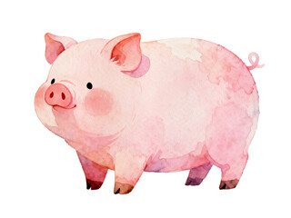 Watercolor Pig Illustration: A charming watercolor illustration of a cute pig, radiating innocence and joy, perfect for adding a touch of whimsy and farm charm.