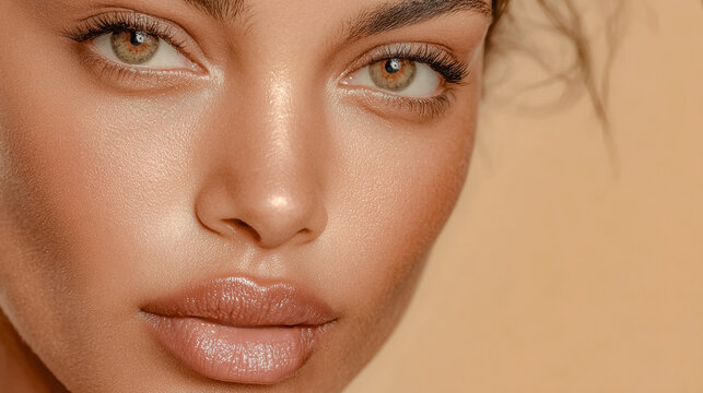 Macro close up portrait of a Black woman beautiful eyes and nose, featuring dramatic eyelash extensions and professional makeup.