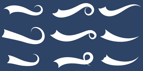 Obraz premium Swoosh line vector, underline swish, stroke swash swirl, curly hand drawn text calligraphic brush tail, black fireworks icon set. illustration in eps 10.