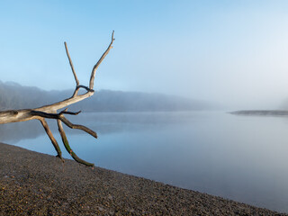 view of The River Hamble Hampshire England home to HMS Cricket the Royal Marine landing craft crew training base during World War II on a misty winter day