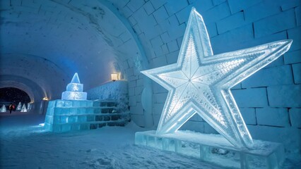 Glistening Ice Sculpture Star in Illuminated Winter Setting