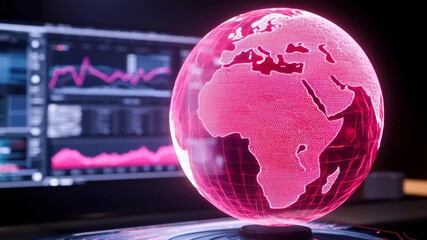 Neon globe digital map data analytics financial graph futuristic screen hologram technology cyber Asia finance market glow pulses with insight - Powered by Adobe