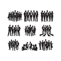Black Color Corporate Business Team Silhouette Vector Illustration, Solid White Background.