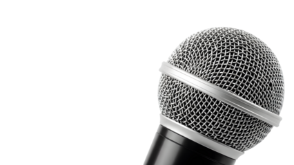 Close-up of a silver microphone on a dark background isolated on a transparent background music