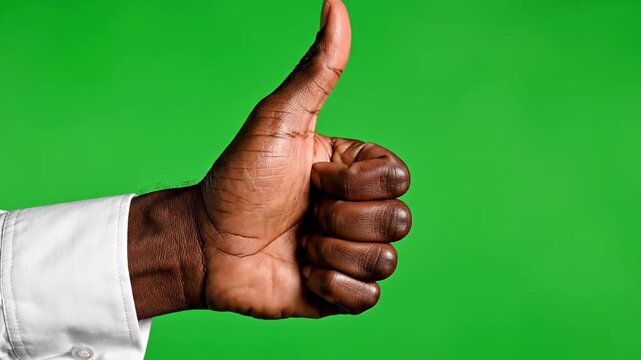Thumbs Up Gesture on Green Screen Background for Positive Feedback.