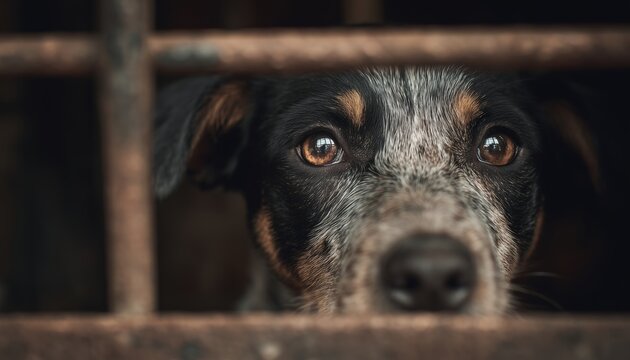 Scared Dog In Shelter Cage With Tearful Eyes: Emotional Plea For Adoption, Urgent Need For Loving Home, Room Available For Rescue.
