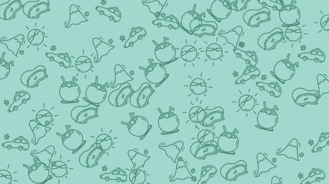 Hand drawn time icons seamless teal pattern loop.