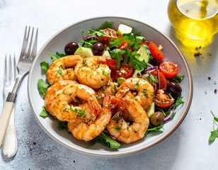 Gebratene Garnelen mit mediterranem Salat