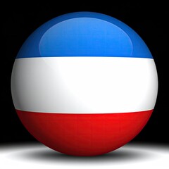 Obraz premium A glossy sphere with horizontal bands of blue, white, and red