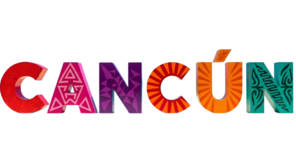 Colorful Cancun letters with tribal patterns isolated on a transparent background colorful letters vibrant colors