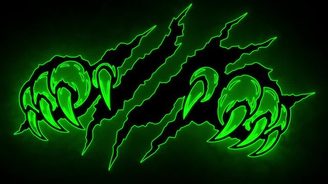 Animated neon green claw marks with dynamic scratch effects in a dark background