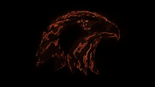 Fierce fiery eagle emblems animated in dynamic motion with glowing red accents