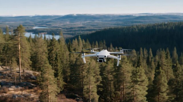 Researchers conducting a cross-border climate study with synchronized drones gathering data over two neighboring countries&rsquo; forests &mdash; environmental cooperation, scientific diplomacy, and shared