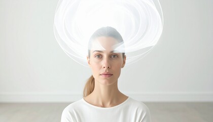 Focused Calm Woman with Glowing Mind, Mental Clarity and Mindfulness Concept