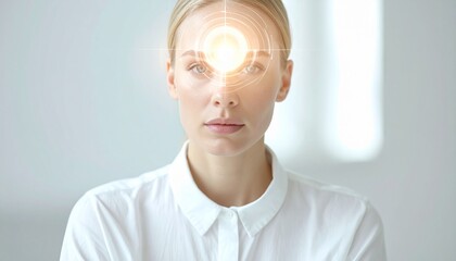 Focused Calm Woman with Glowing Mind, Mental Clarity and Mindfulness Concept