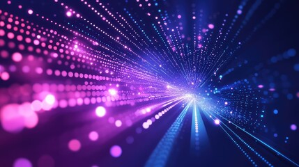 Obraz premium Abstract technology background featuring glowing particles creating a fast light stream, visualizing information traveling in a connected global network