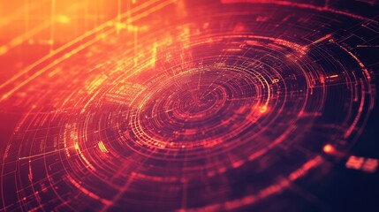 Abstract technology background showing data moving across a complex network of illuminated lines and concentric circles, representing digital communication and information systems