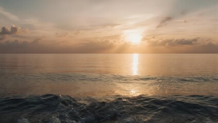 Fototapeta premium Golden Hour Serenity - Ocean Waves Reflecting Sunsets Warmth.