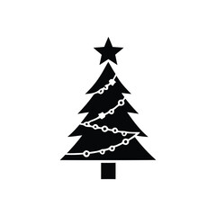 Festive Silhouette of Decorated Evergreen Tree Icon for Holiday Season Celebrations