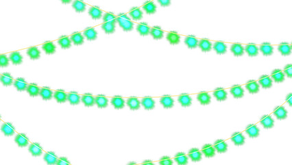 Green glowing string lights on transparent background. Festive decorative. Each luminous bulb radiates with a soft, ethereal glow. For celebrating occasions, joy, and festivity. PNG