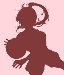 バスケットボールをする女の子　シルエット