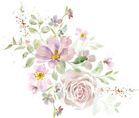 Watercolor boquet of pink flowers