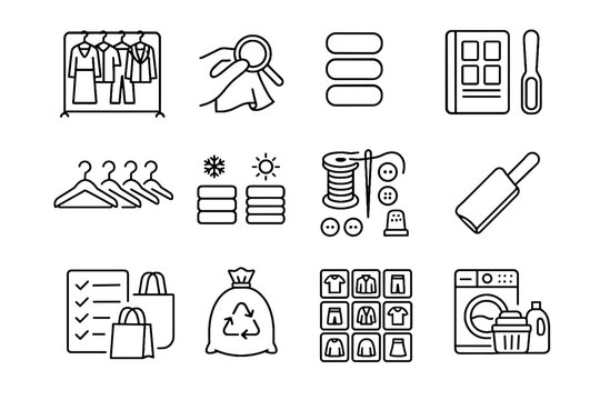 Wardrobe icons repair icon mindful kit swatches quality sort alignment vector capsule