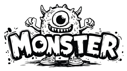 Cute Monster Cartoon Drawing with Unique Monster Head Design