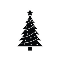 Stylized Black Christmas Tree Icon with Star and Decorations for Holiday Celebrations