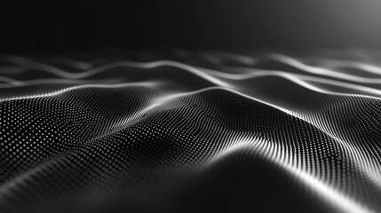 Abstract background showing a dynamic wavy pattern formed by illuminated small particles creating a modern digital landscape, suggesting concepts of technology, data flow, and connectivity
