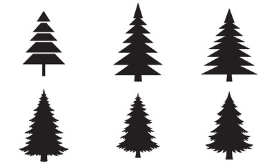 Set of six black silhouette christmas tree icons and shapes