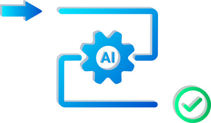 3D AI Powered Automation Icon with Gear and Flow Arrow Isolated on Transparent Background