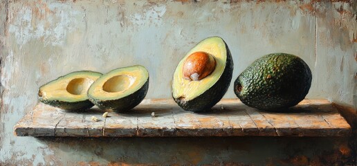 Avocado Still Life - A Study in Green and Brown Hues.
