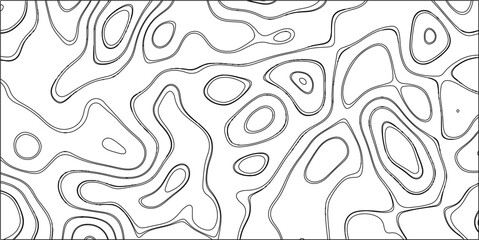 Black and white topographic map contour lines forming an intricate and organic abstract pattern ideal for graphic design backgrounds and conceptual illustrations