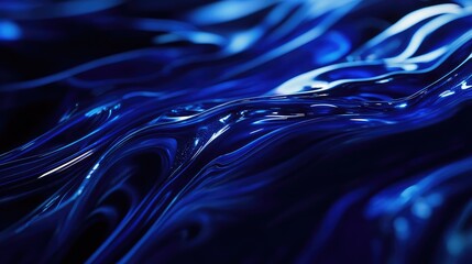 Abstract blue liquid surface creating a dynamic background with fluid waves and shiny reflections, representing data flow, technology, and futuristic concepts