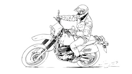Dynamic illustration of man on motorcycle with 'moto' text