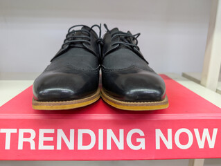 A collection of shoes displayed in a shopping store