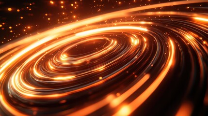 Bright glowing orange and red light lines creating a mesmerizing swirling vortex, representing speed, energy, and digital data movement in an abstract dark space