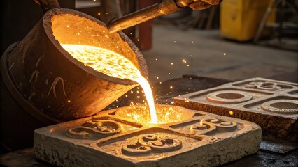 Molten Metal Pouring Into Sculpted Mold
