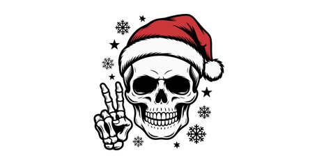 Skeleton with Santa Hat Doing Peace Sign